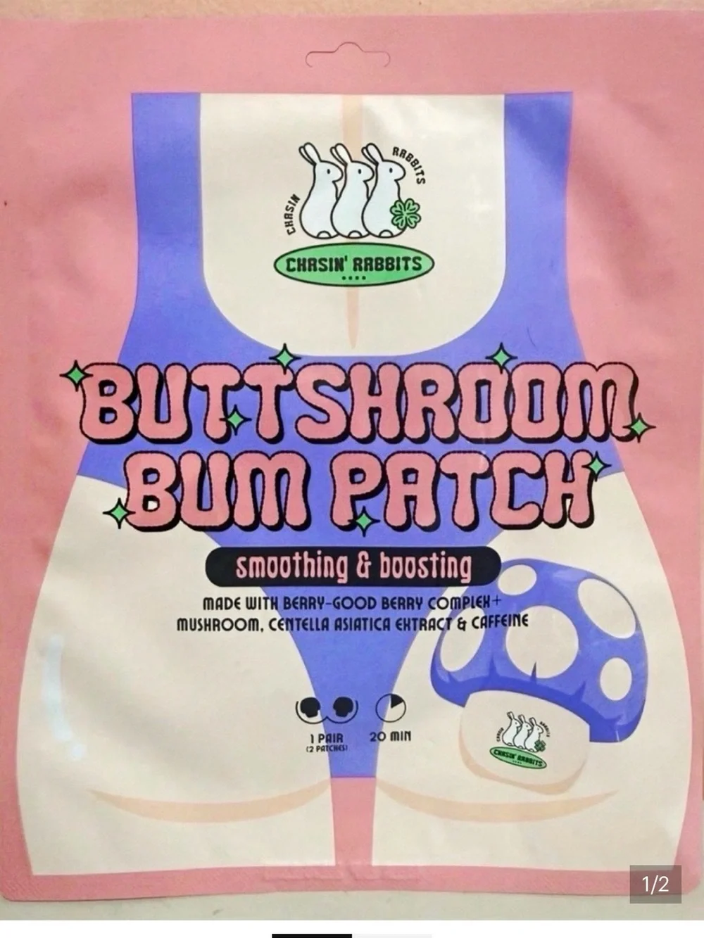 Chasin' Rabbits Buttshroom Bum Patch Smoothing & Boosting, Purple, 2 Patches
